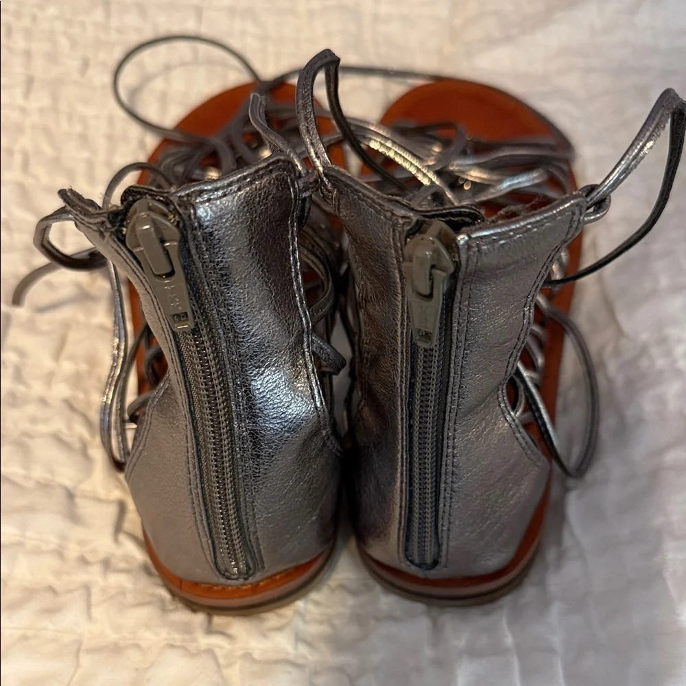 Women's Metallic Silver Lace-Up Gladiator Sandals
